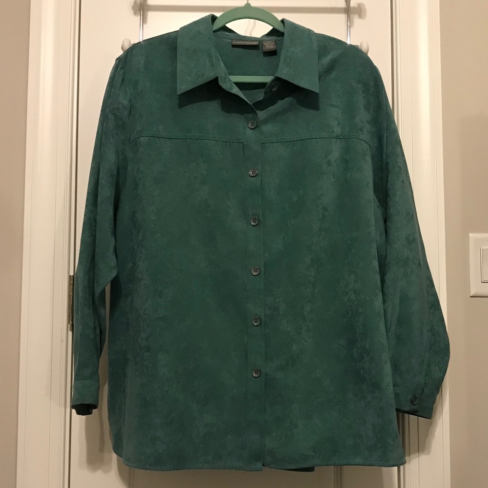 Relativity Teal Sueded Polyester Button Down Coll… - image 3